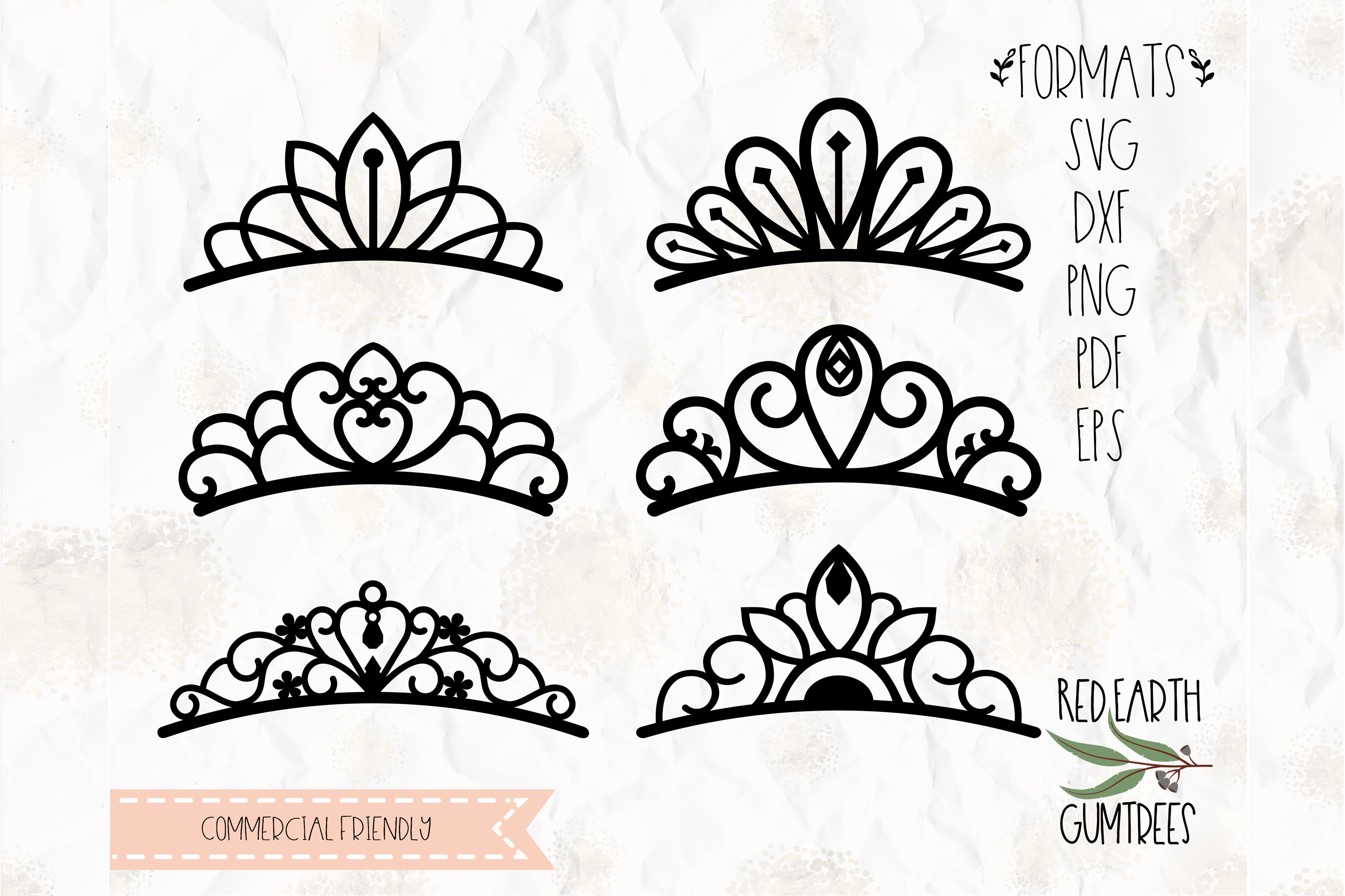 Crown, Tiara, Princess collection in SVG, EPS, PDF, DXF ...