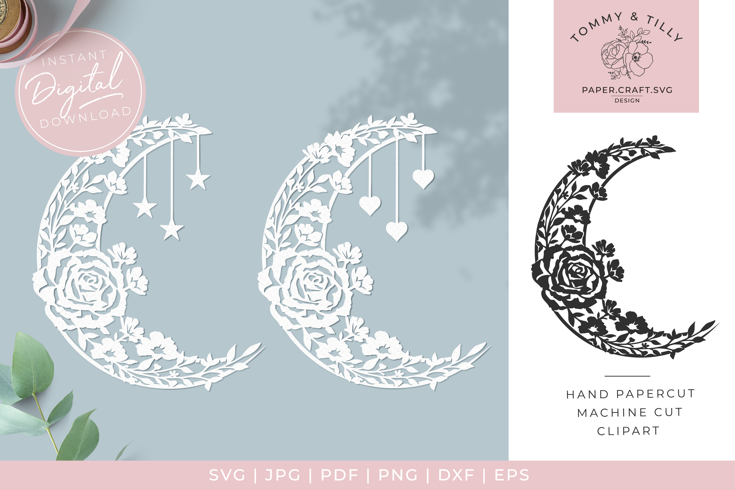 Download Floral Moons x 3 - SVG DXF PNG EPS JPG PDF Cutting