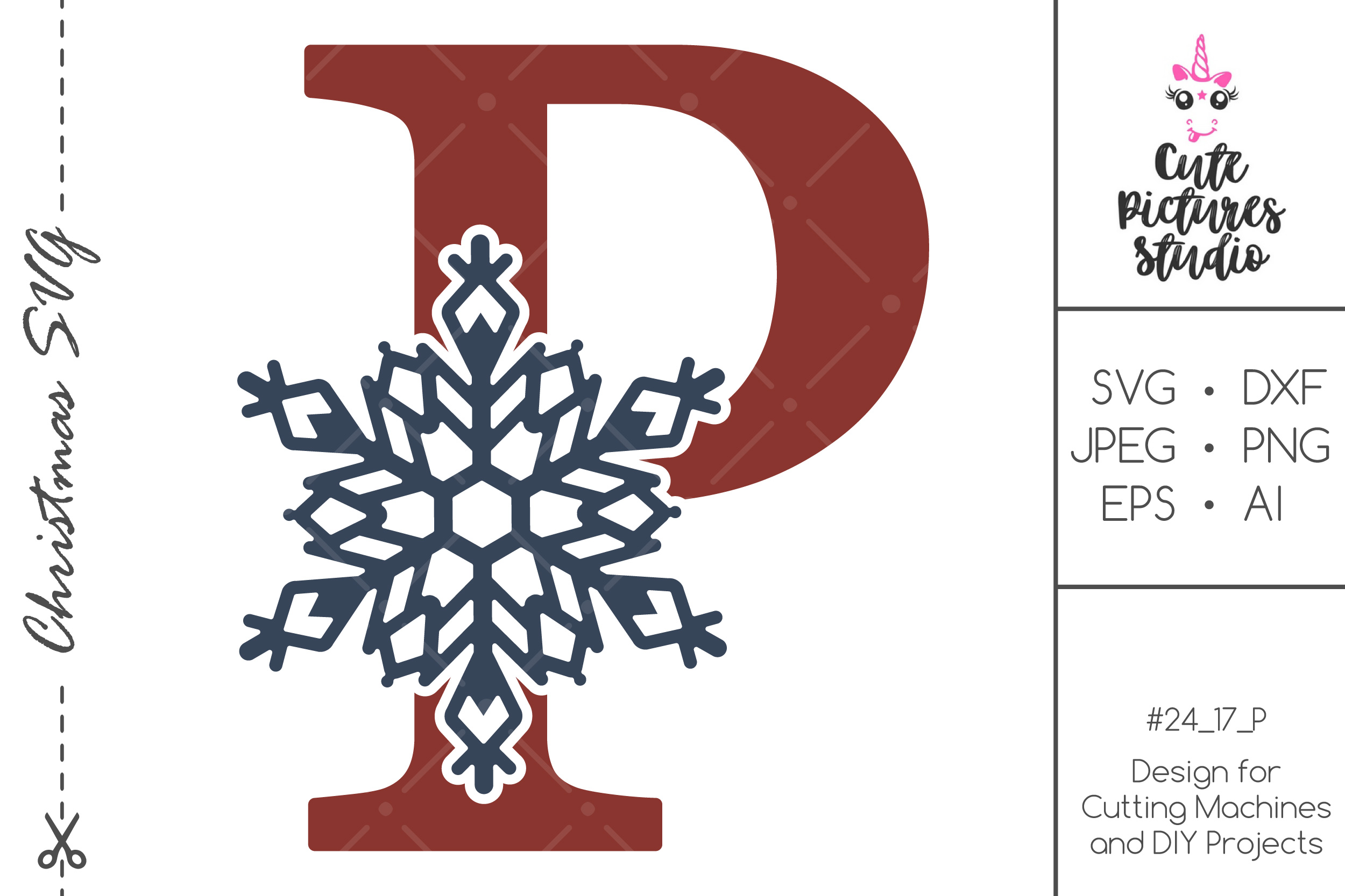 Download Christmas monogram svg. Snowflake letter 'P' SVG, DXF, PNG