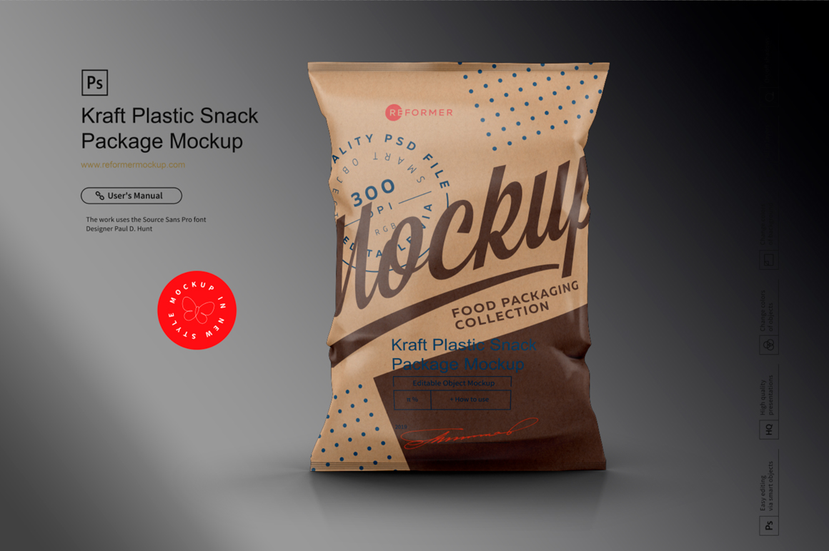 Download Kraft Plastic Snack Package Mockup (245019) | Mock Ups | Design Bundles