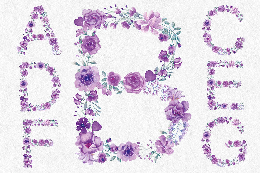 Download Lilac floral alphabet in watercolor