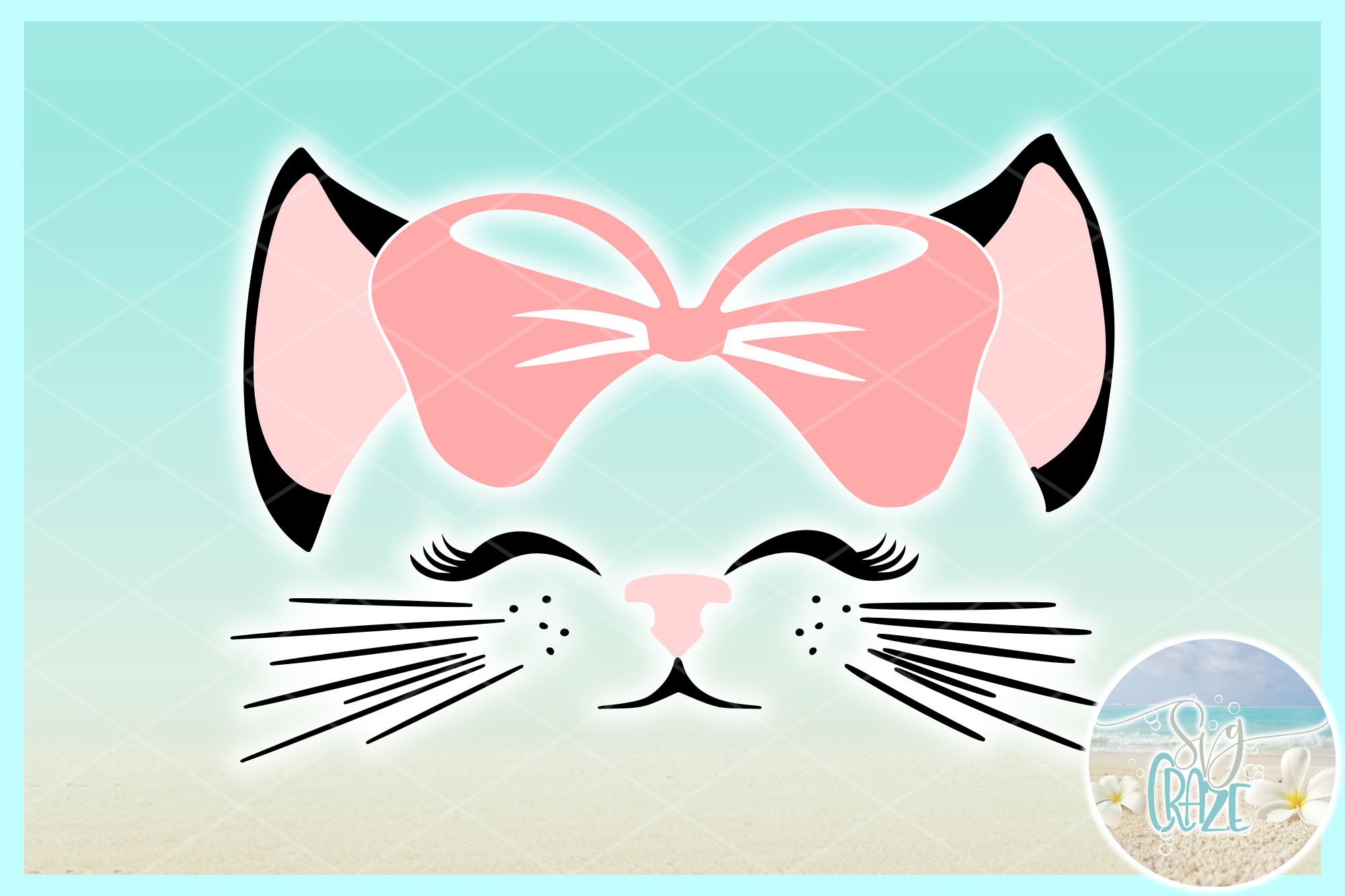 Kitty Cat Face with Bow SVG Dxf Eps Png PDF Files (277016) | SVGs