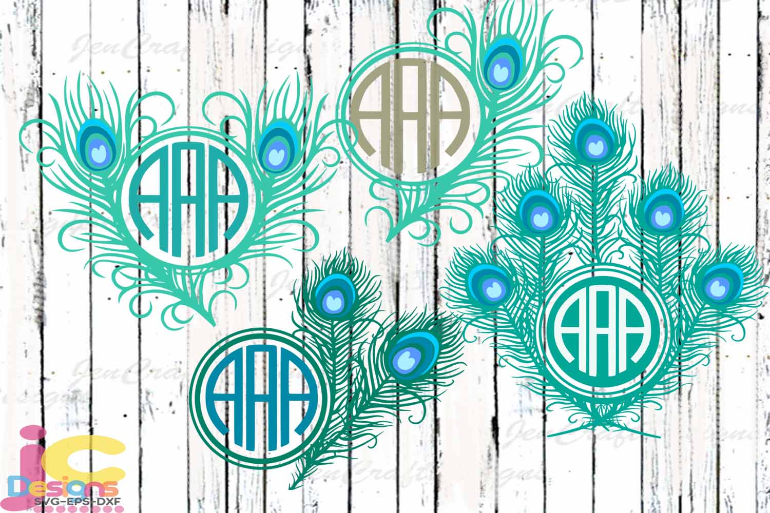 Peacock Feathers Monogram Frame SVG, Eps, Dxf