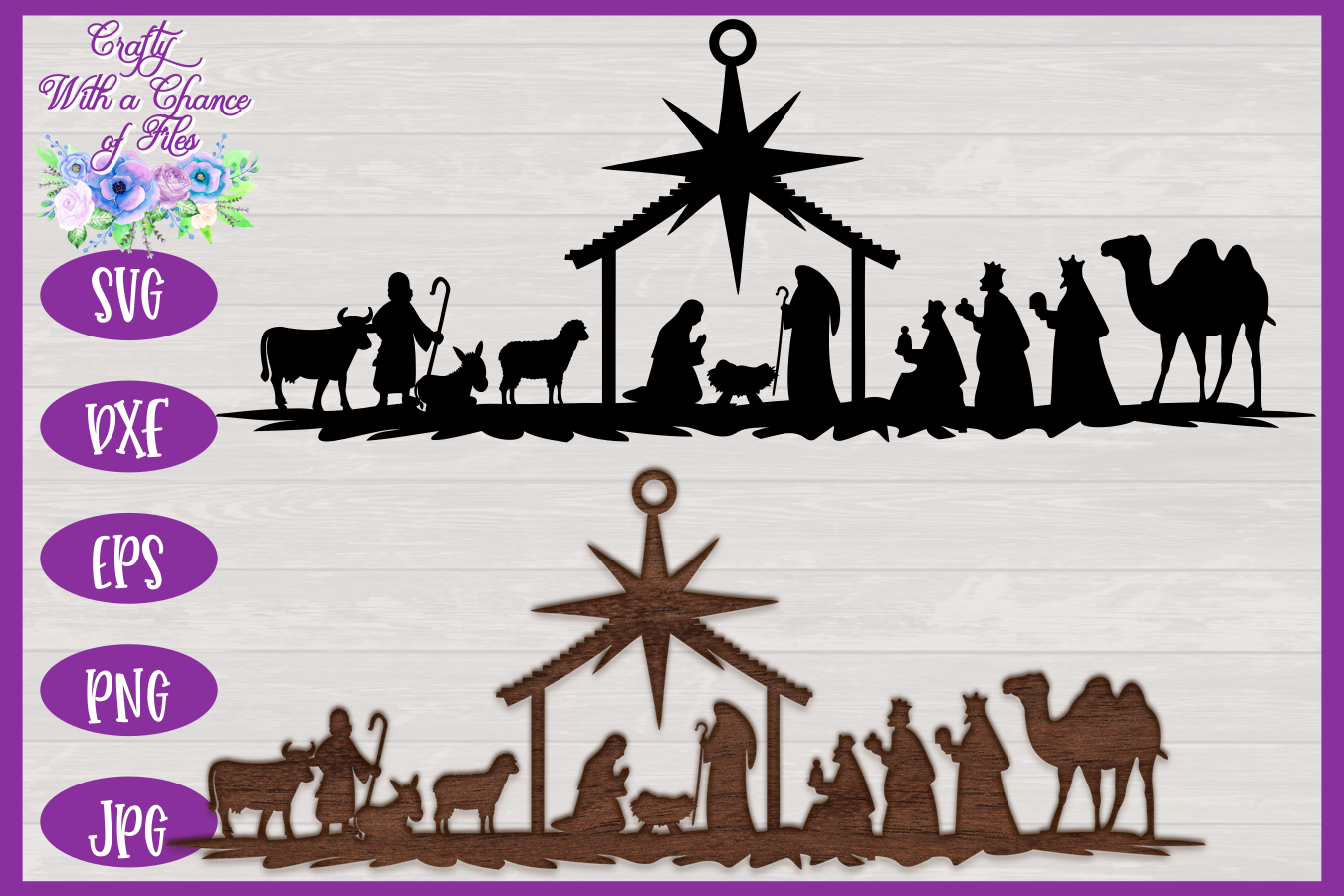 Nativity SVG | Christmas SVG | Laser Cut Ornament SVG (162351) | Laser