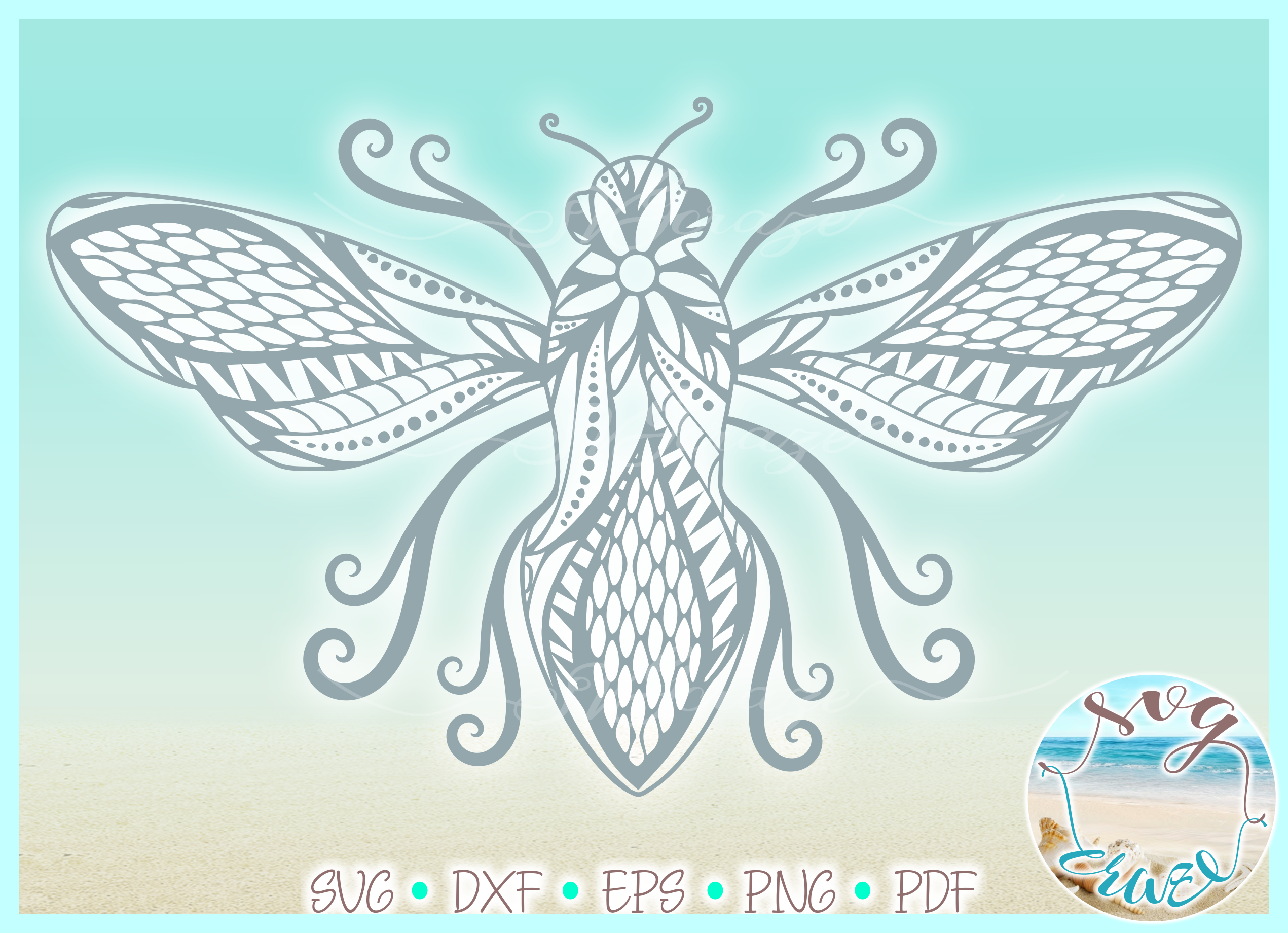 Beautiful Bumble Bee Mandala Zentangle SVG Dxf Eps Png ...