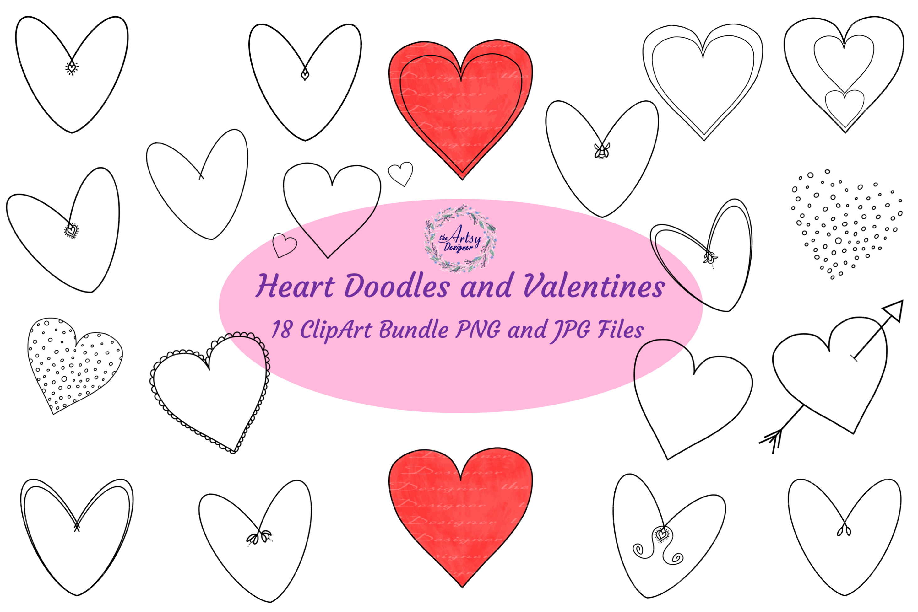 Download Valentine Heart Doodles Clipart Bundle Valentines Day Love