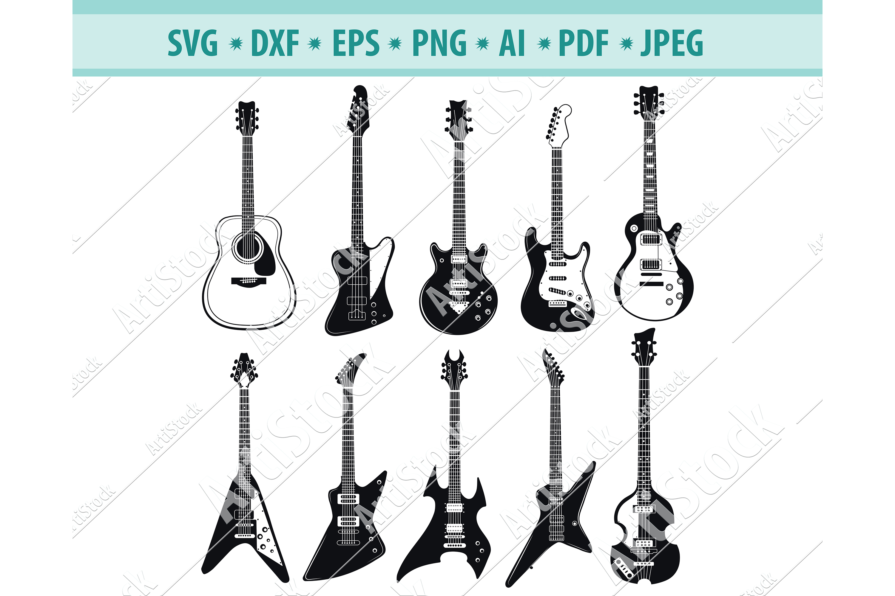 Download Guitar svg, Guitar vector Svg, Guitar clipart, Dxf, Png ...