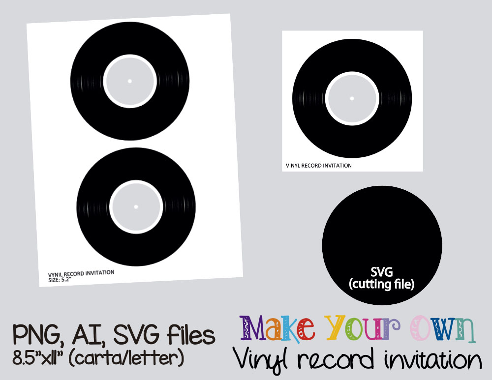 Vinyl record invitation template, collage sheet template, digital ...