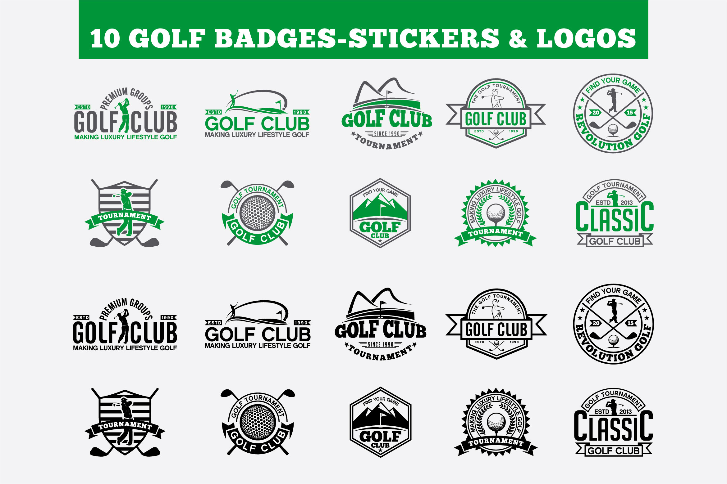 10 Golf BadgesStickers & Logos