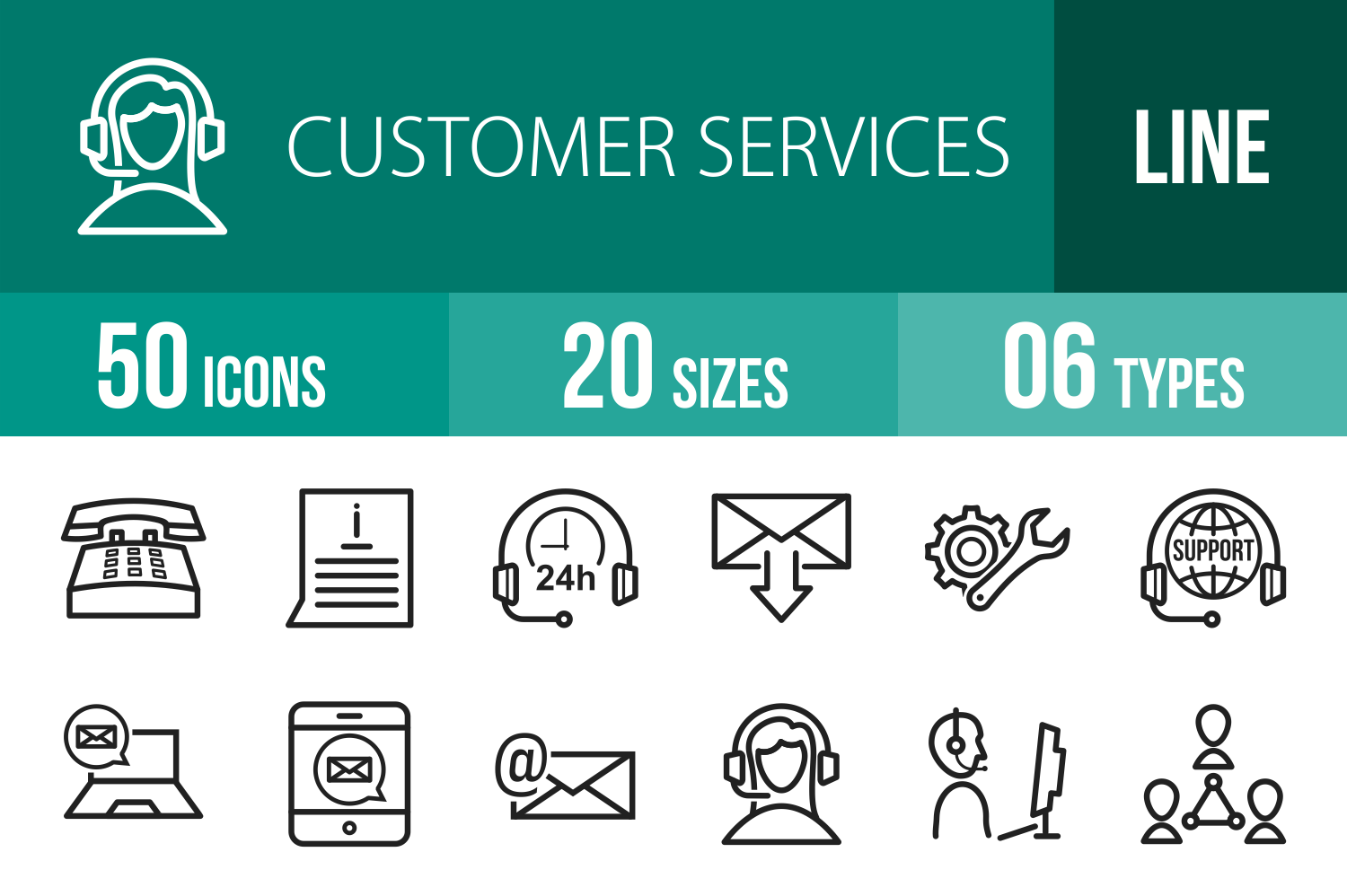50 Customer Services Line Icons