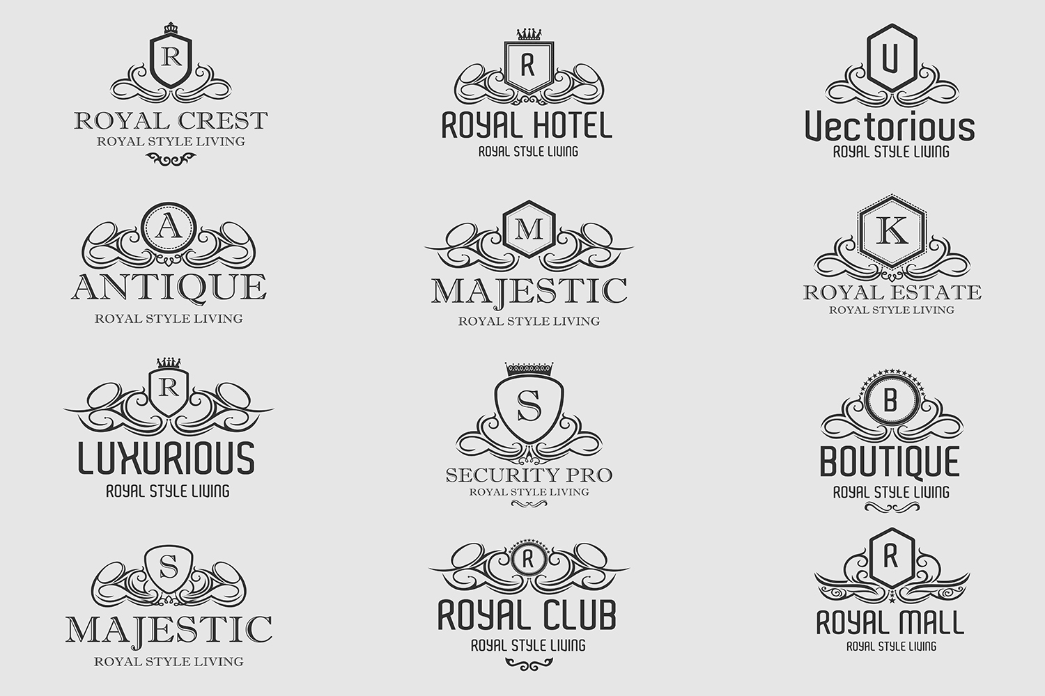Royal Luxurious Crest Logos Set (15594) Logos Design Bundles