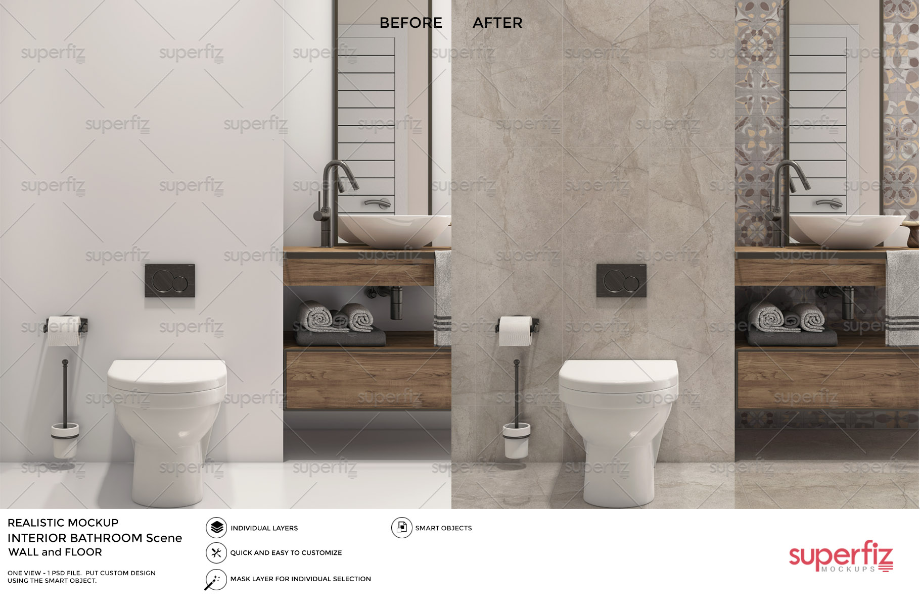 Download Bathroom PSD Mockup to change the FLOOR & WALL surface SM51