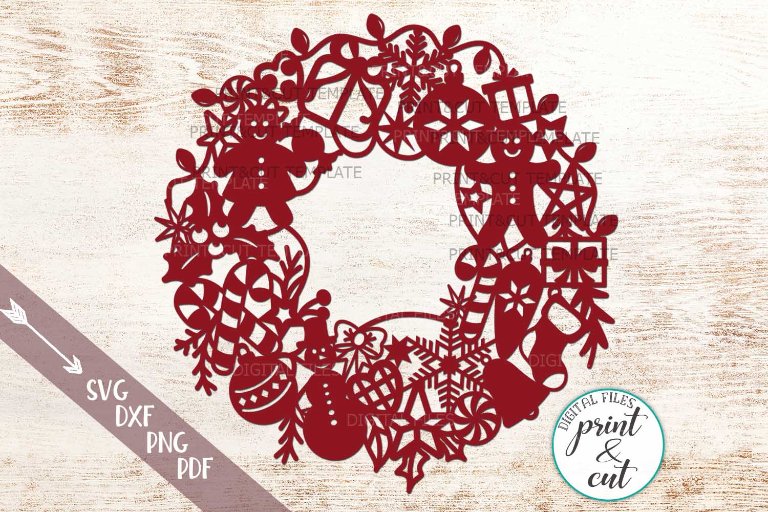 Download Luxury Christmas wreath paper laser cut template svg dxf pdf