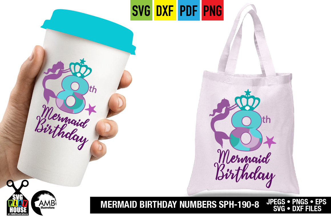 Mermaid Birthday Numbers 8th birthday svg, SPH-190-8