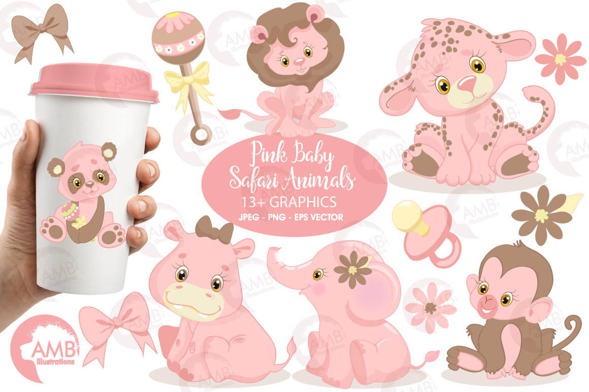 Download Pink Safari Baby Animals clipart, graphics, illustrations ...