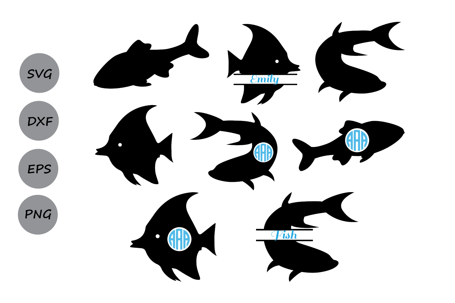 Fish SVG File, Fish Monogram Svg, Fish Cut File, Fish Cutting File
