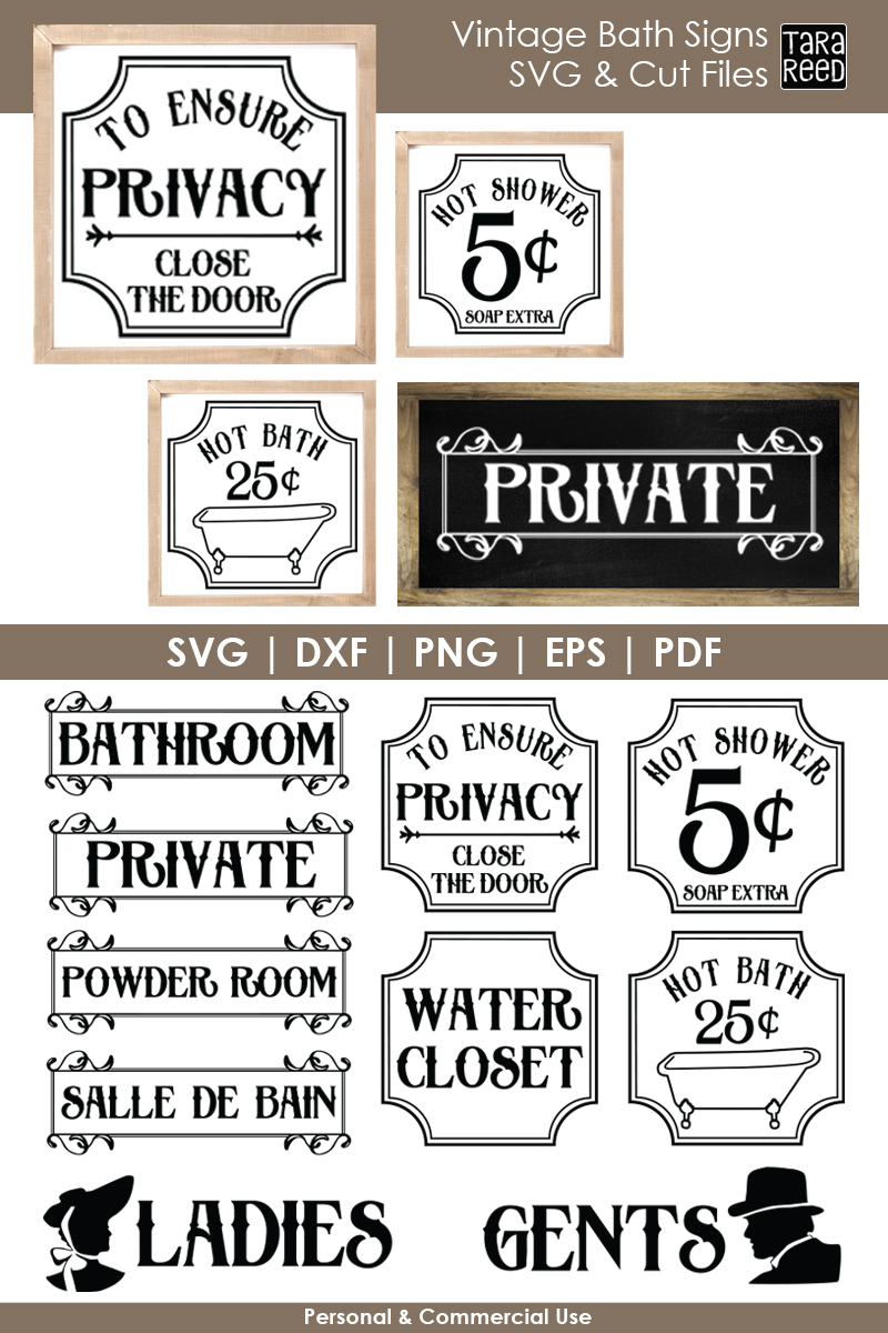 Download Vintage Bathroom Signs Bundle (133096) | Cut Files ...