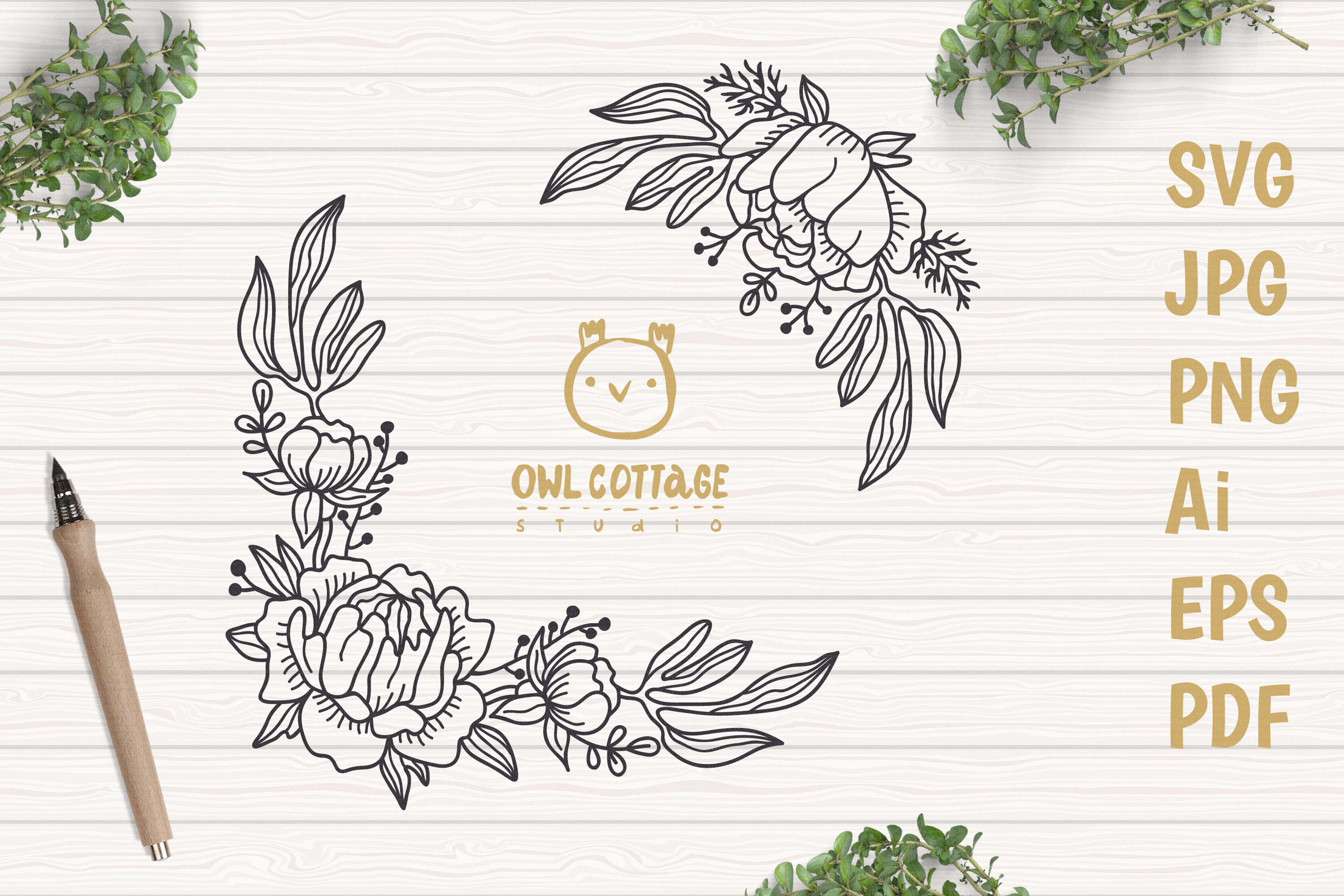 Flower Border SVG, Peonies Corner svg, Wedding Sign