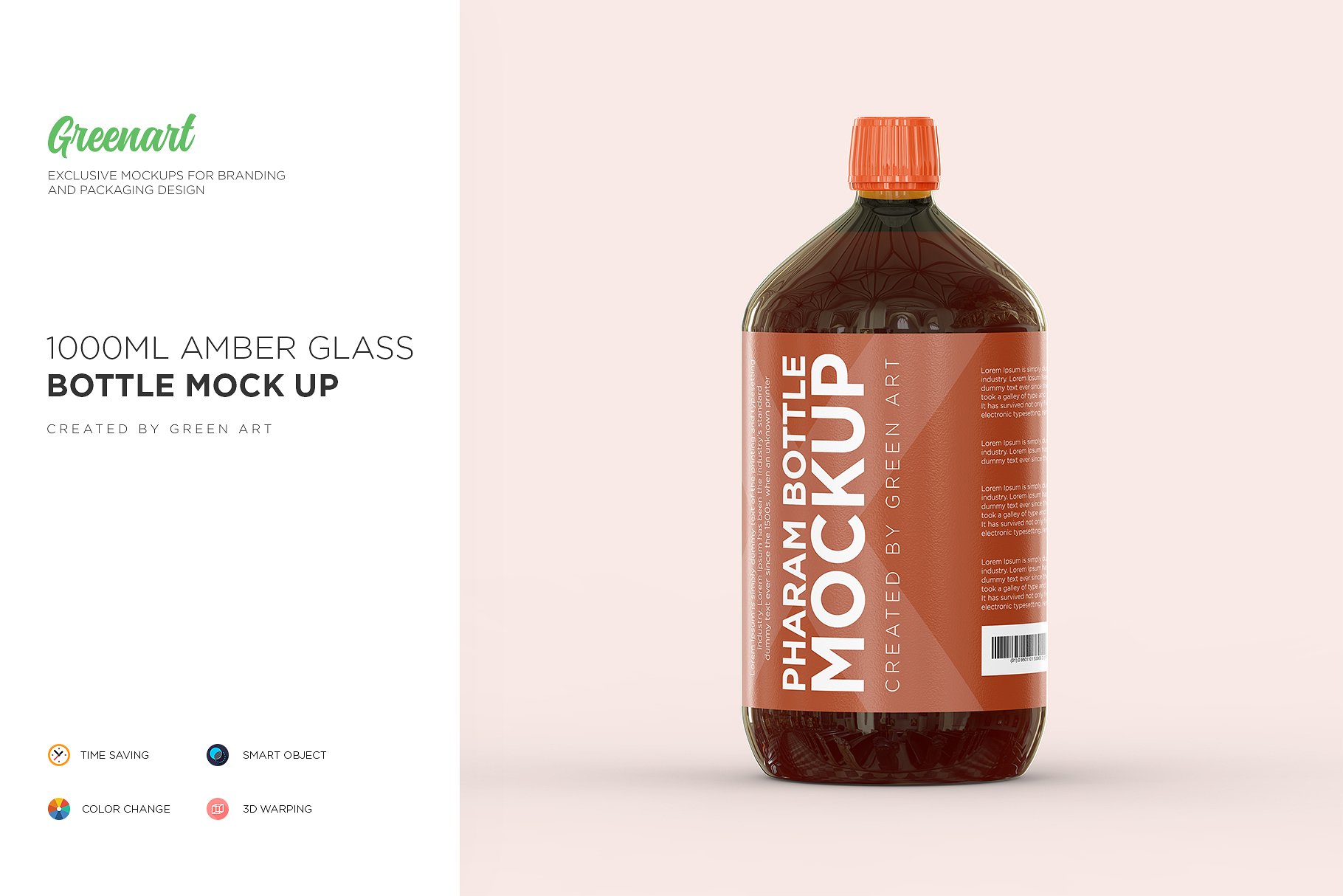 Download 1000ml Amber Glass Bottle Mockup (176307) | Mock Ups | Design Bundles