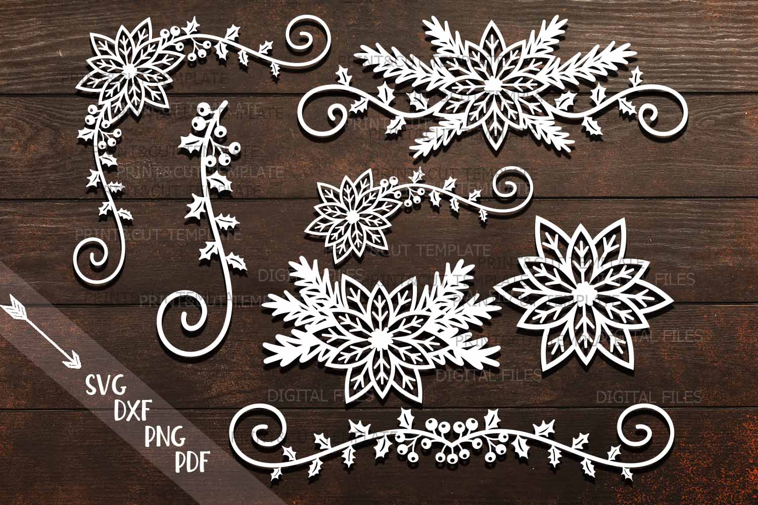 Download Poinsettia Christmas border swirls decorations paper cut svg (156682) | Paper Cutting | Design ...