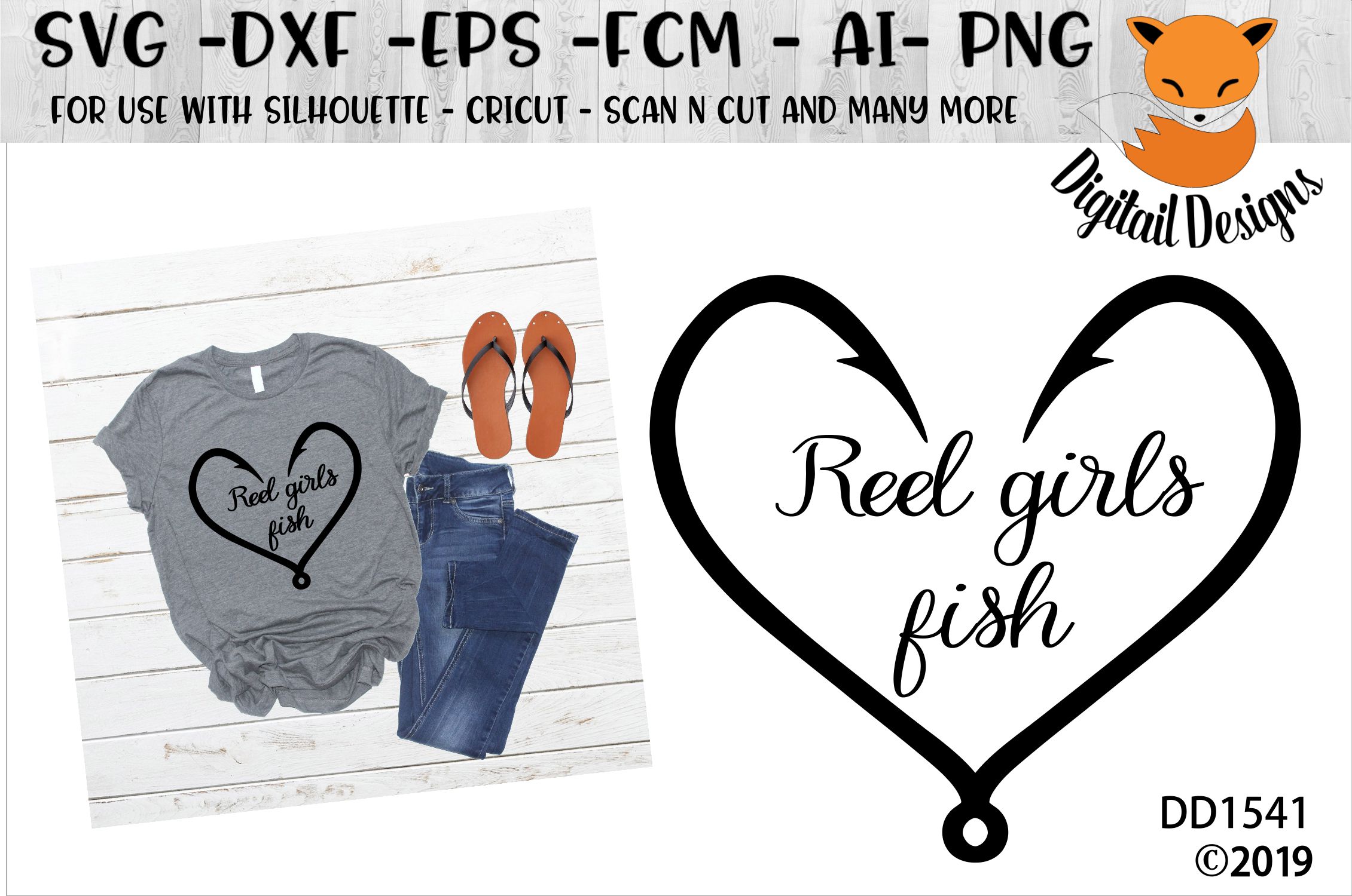 Reel Girls Fish Fishing Hook heart SVG