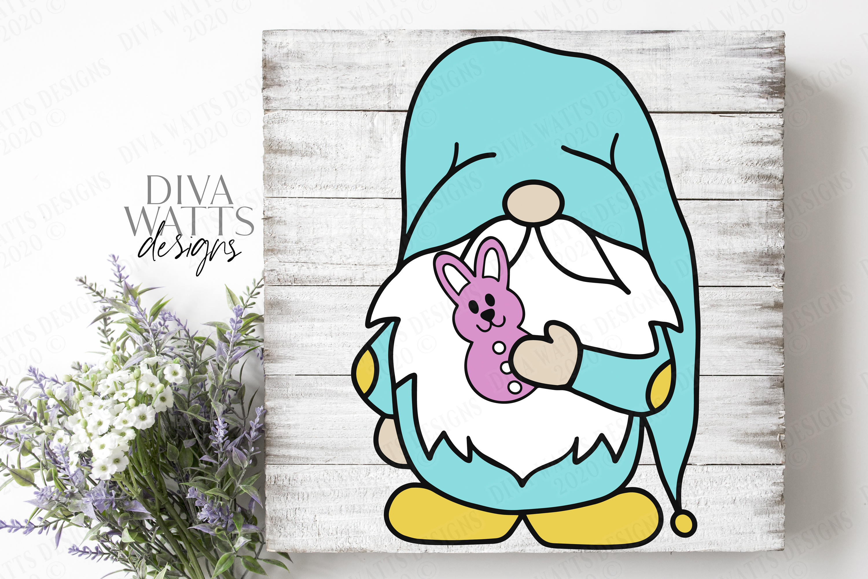 Easter Gnome Holding Bunny Rabbit - Spring - Cut File SVG example image 1.