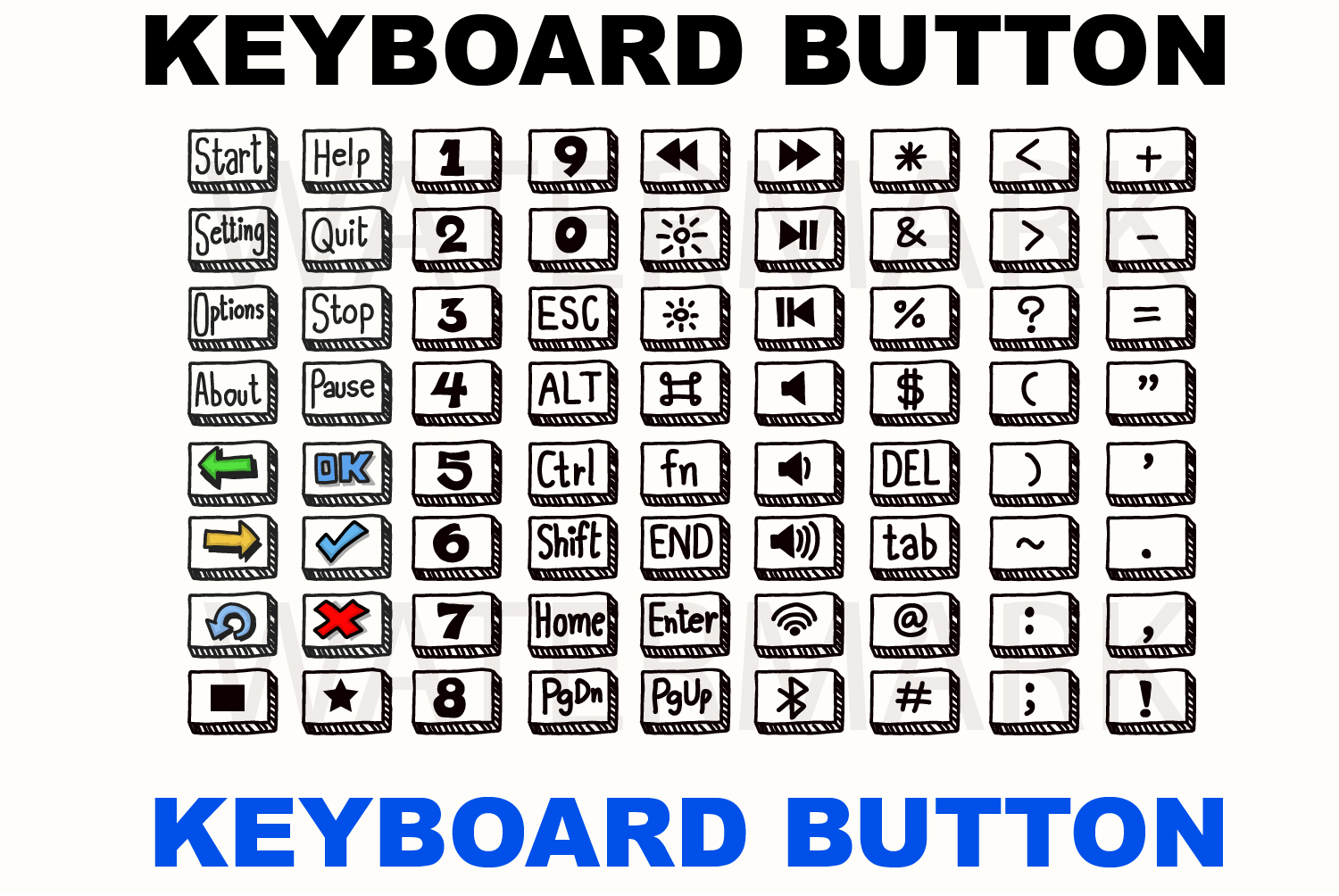 72 Keyboard cute button JPG PNG SVG eps Hand Drawing Image