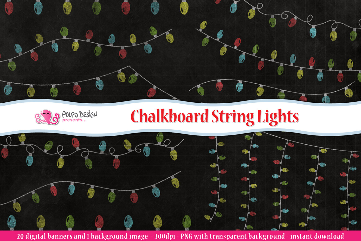 Download Chalkboard String Lights clipart (49434) | Decorations | Design Bundles