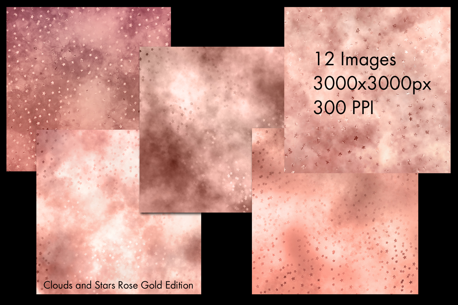 Clouds and Stars Rose Gold Backgrounds 12 Image Textures