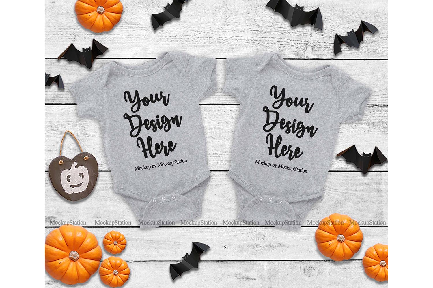 Download Halloween Baby Grey Bodysuit Mockup, Matching Toddler Tee ...