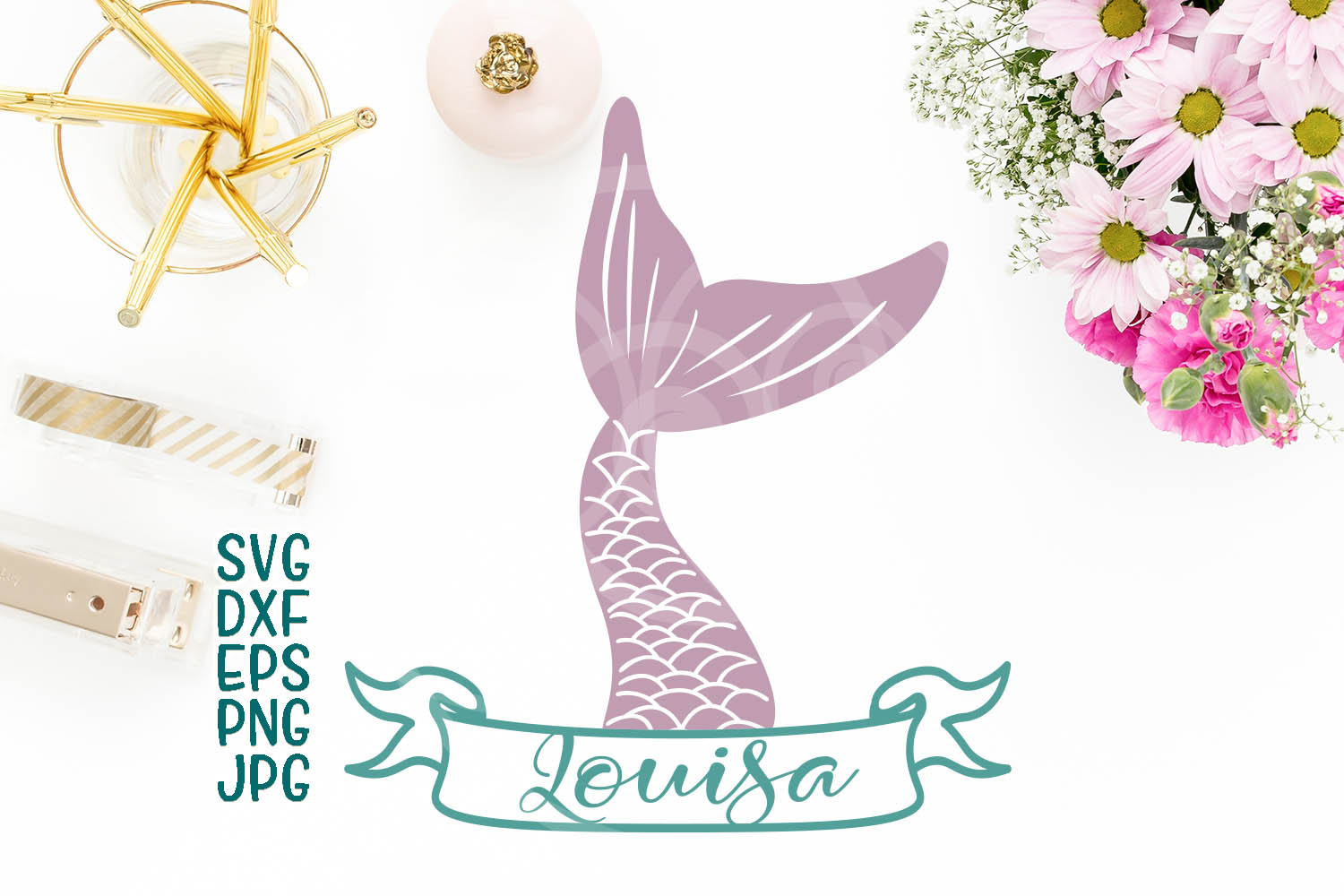 Download mermaid tail fish tail ribbon split monogram svg dxf to ...