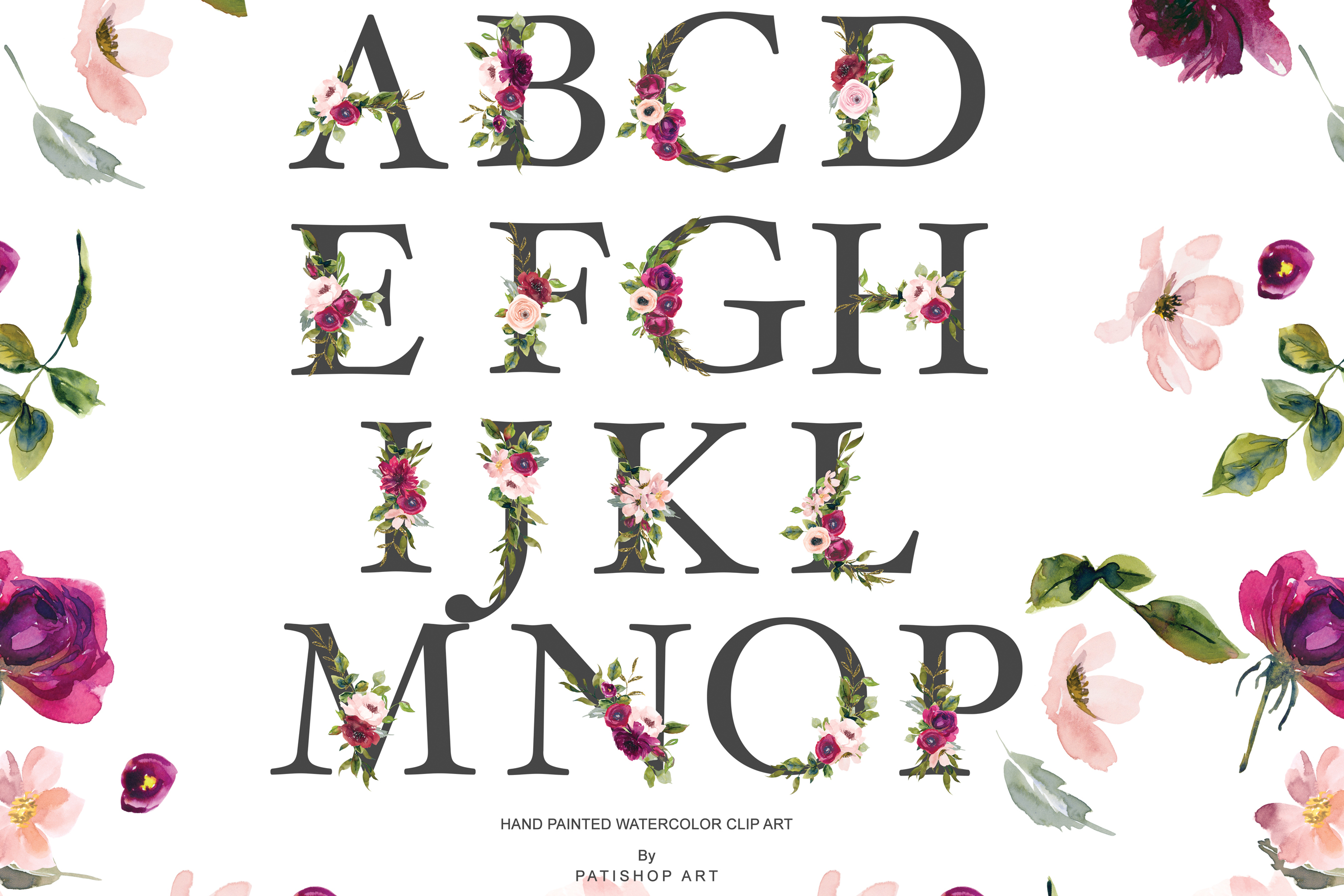 Burgundy & Blush Floral Alphabet Seamless Pattern Tile