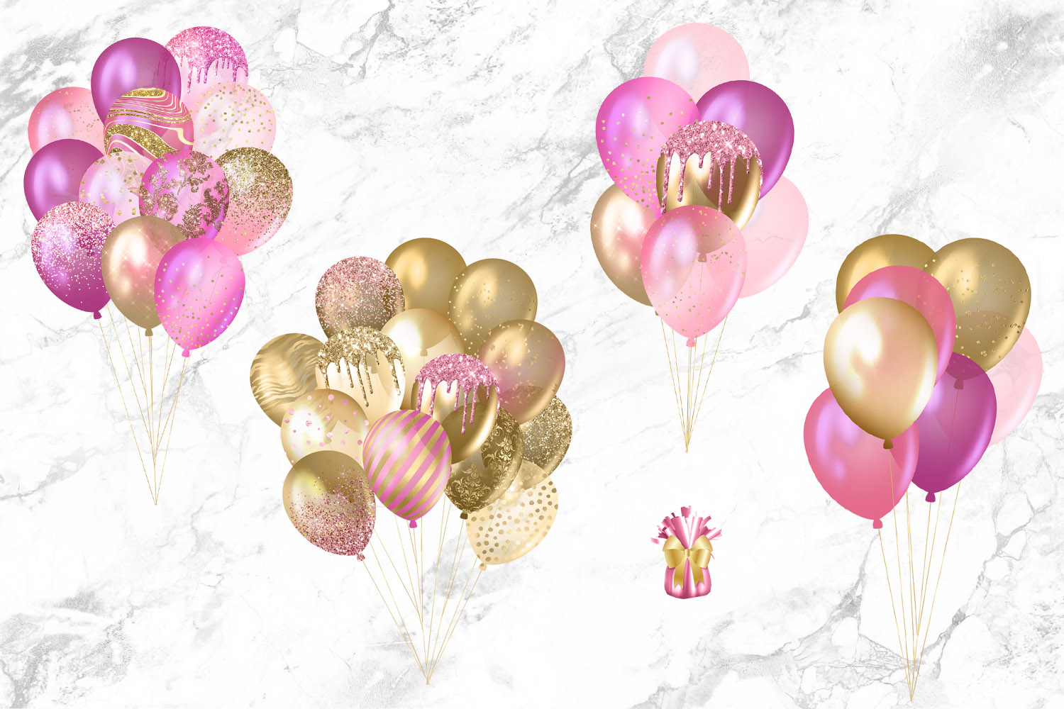 Pink and Gold Balloons Clipart