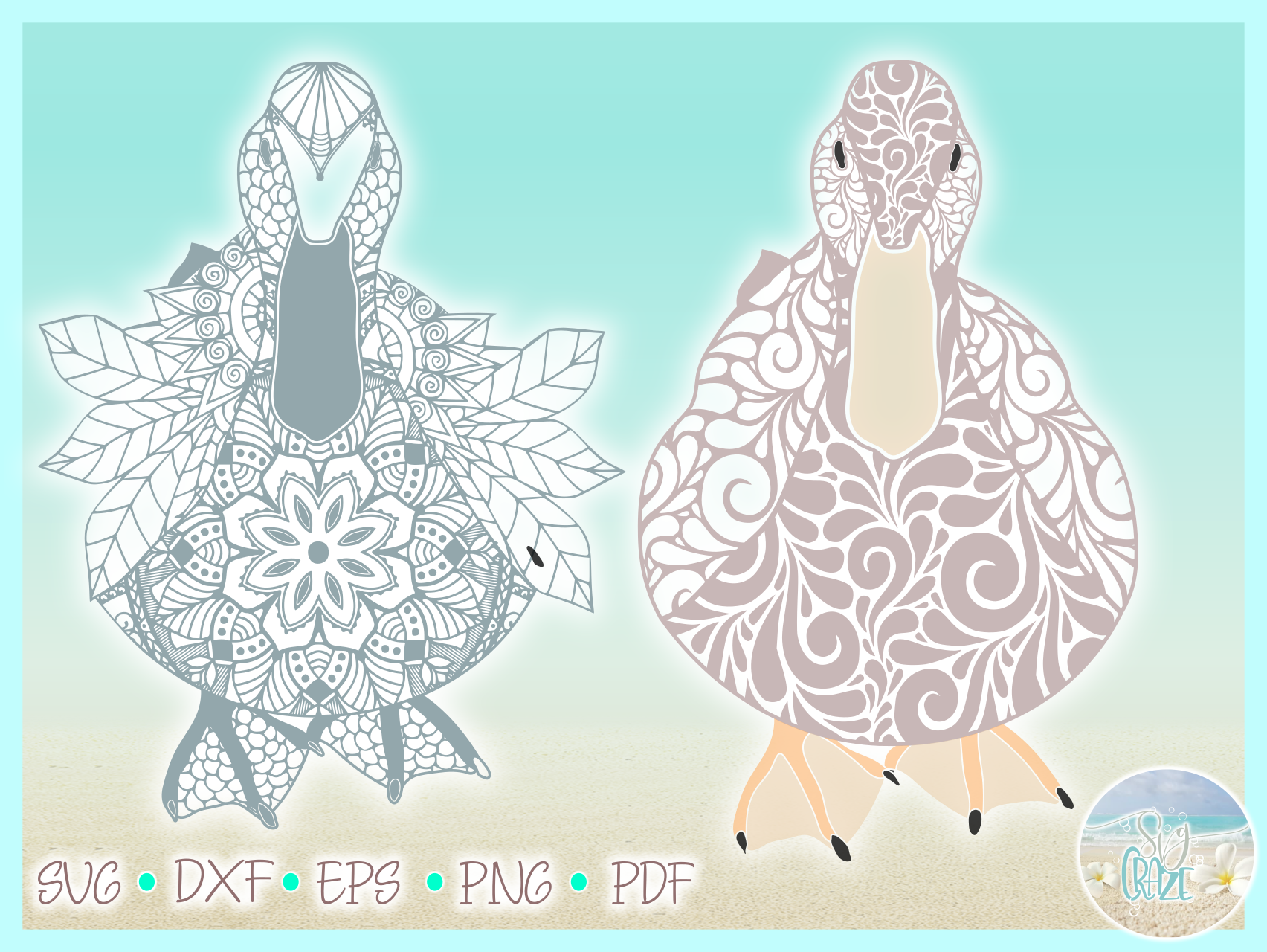 Duck Mandala Zentangle Svg Dxf Eps Png Pdf Files For Cricut