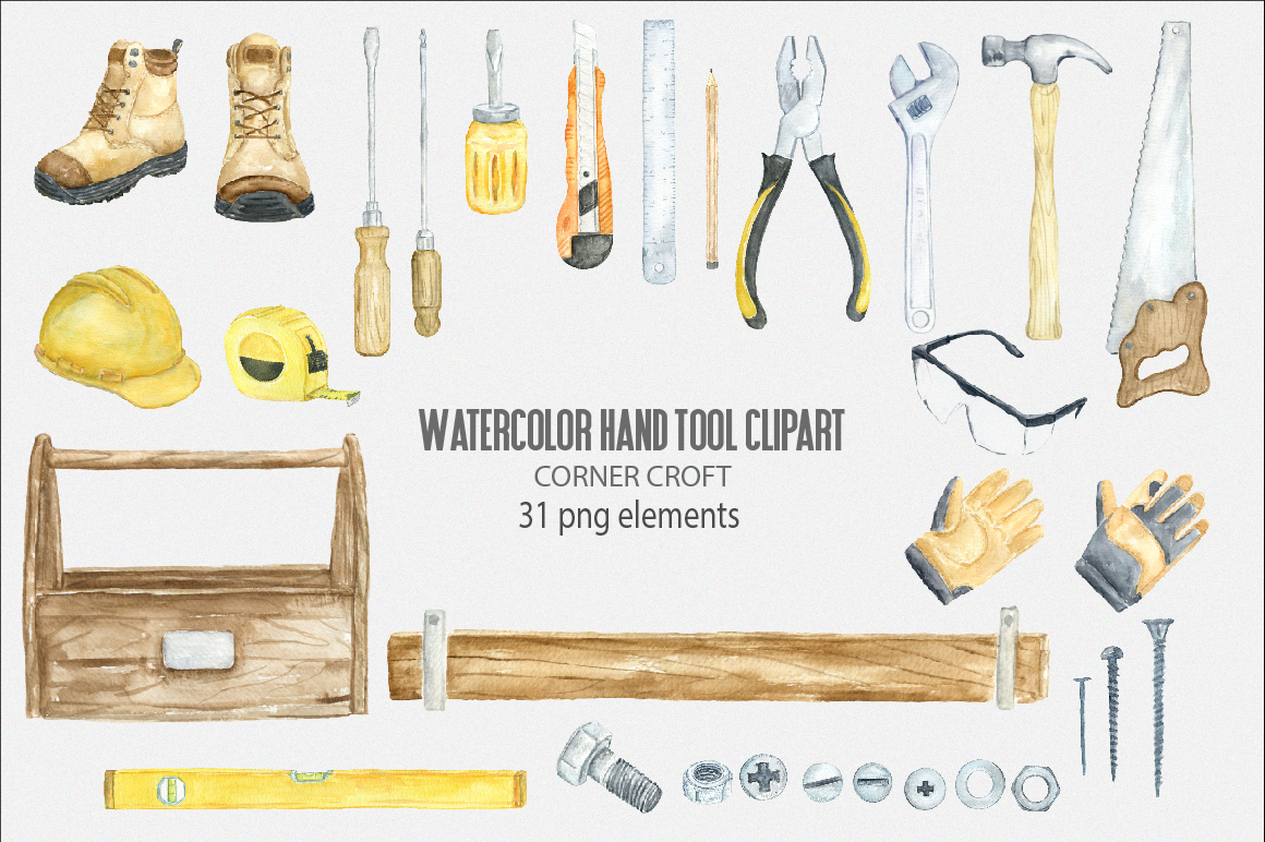 Watercolor Hand Tool Illustration (103952) Illustrations Design Bundles