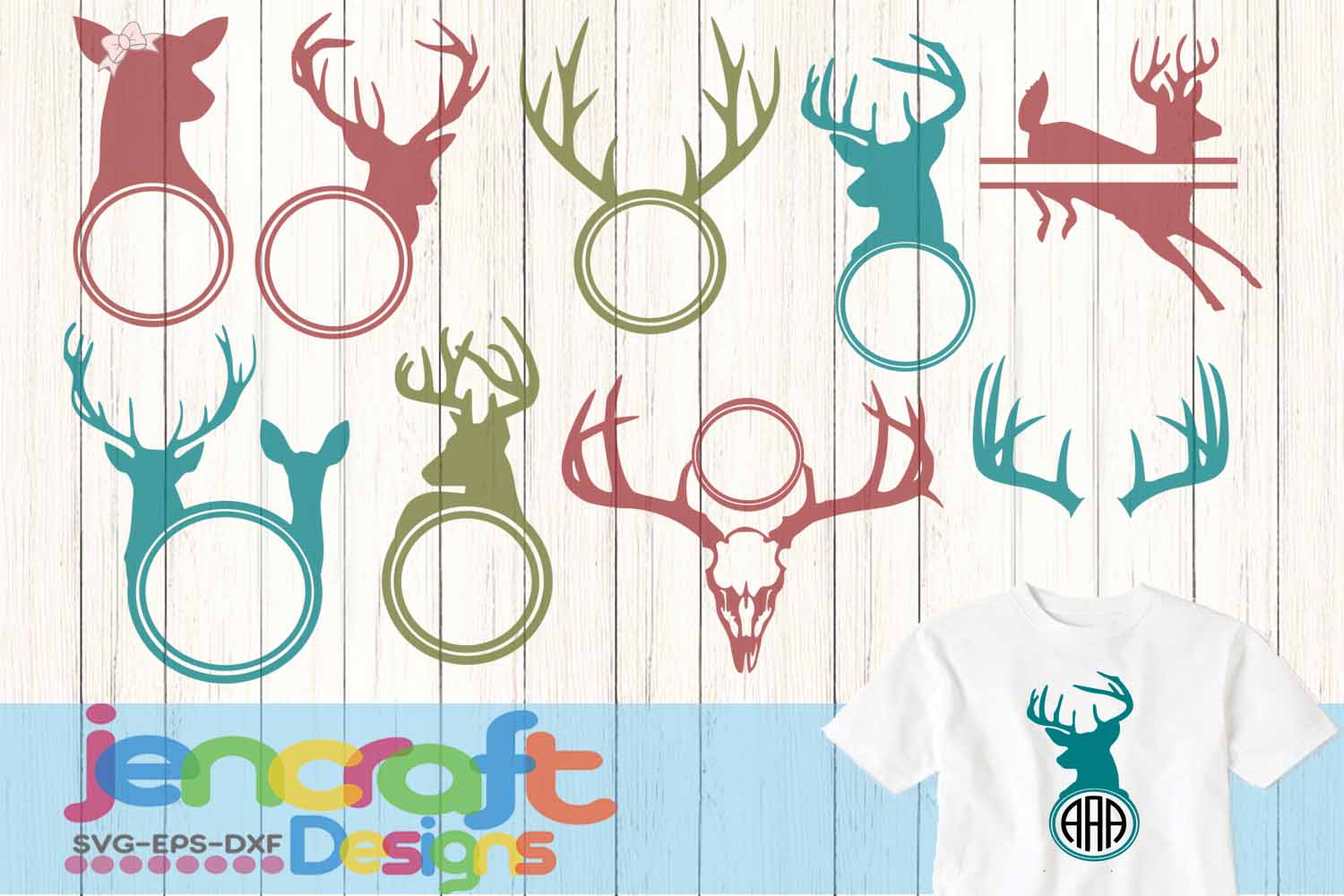 Download Deer Antler Hunter Monogram Frames Svg, Eps, Dxf, Png ...