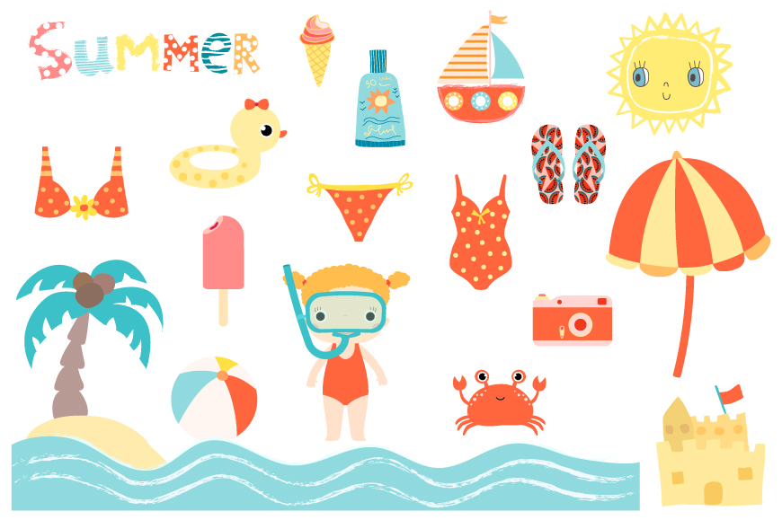 Cute Summer Beach Clip Art Collection Children Holiday Clipart