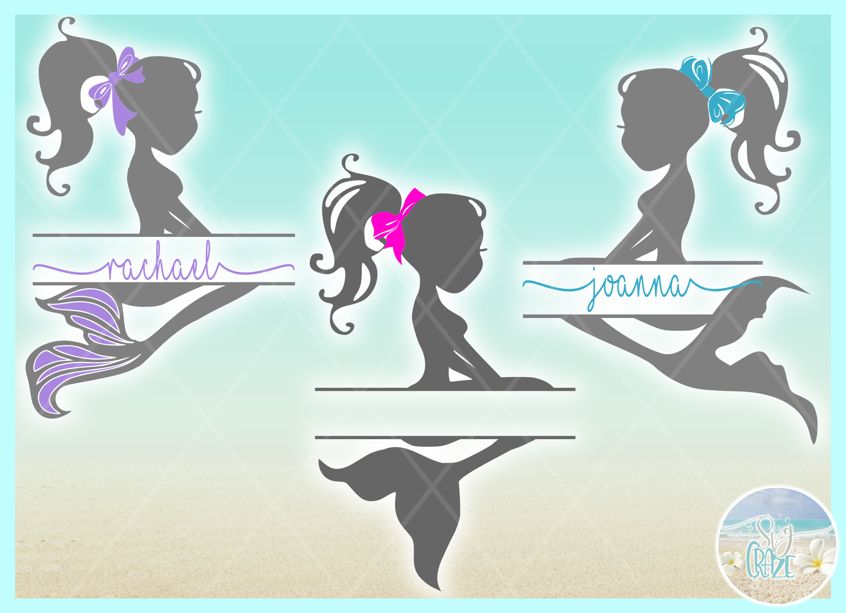 Download Mermaid Silhouette Split Frame Name Monogram SVG