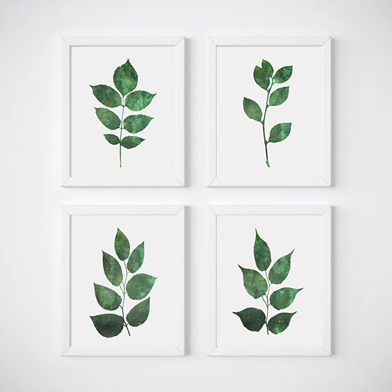 Leaf Wall Art Set Of 4 Prints Botanical Poster Green Leaves Leaf Wall Art Set Of 4 Prints Botanical Poster Green Leaves