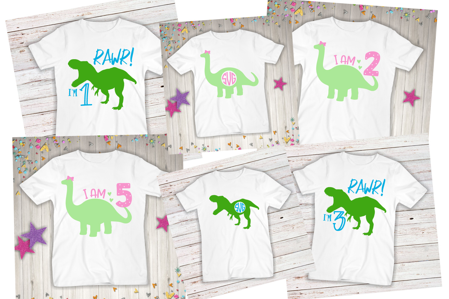 Birthday Dinosaur Bundle - SVG, PNG, DXF, EPS (198256) | SVGs | Design