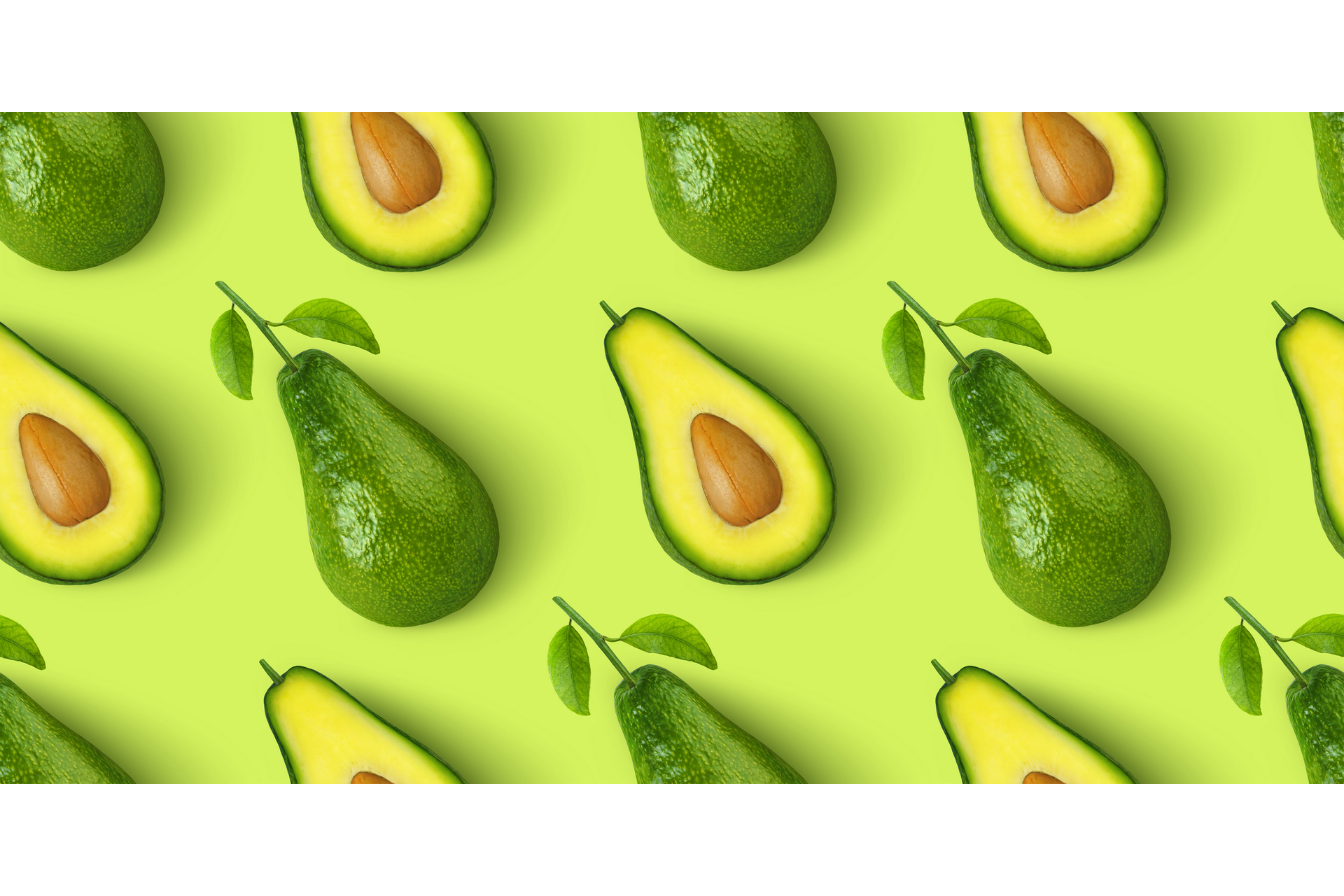 Avocado seamless pattern isolated on green background