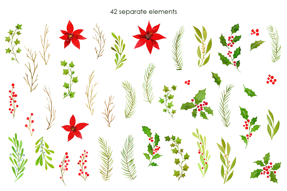 Download Watercolor Christmas Greenery Leaves Pine PNG