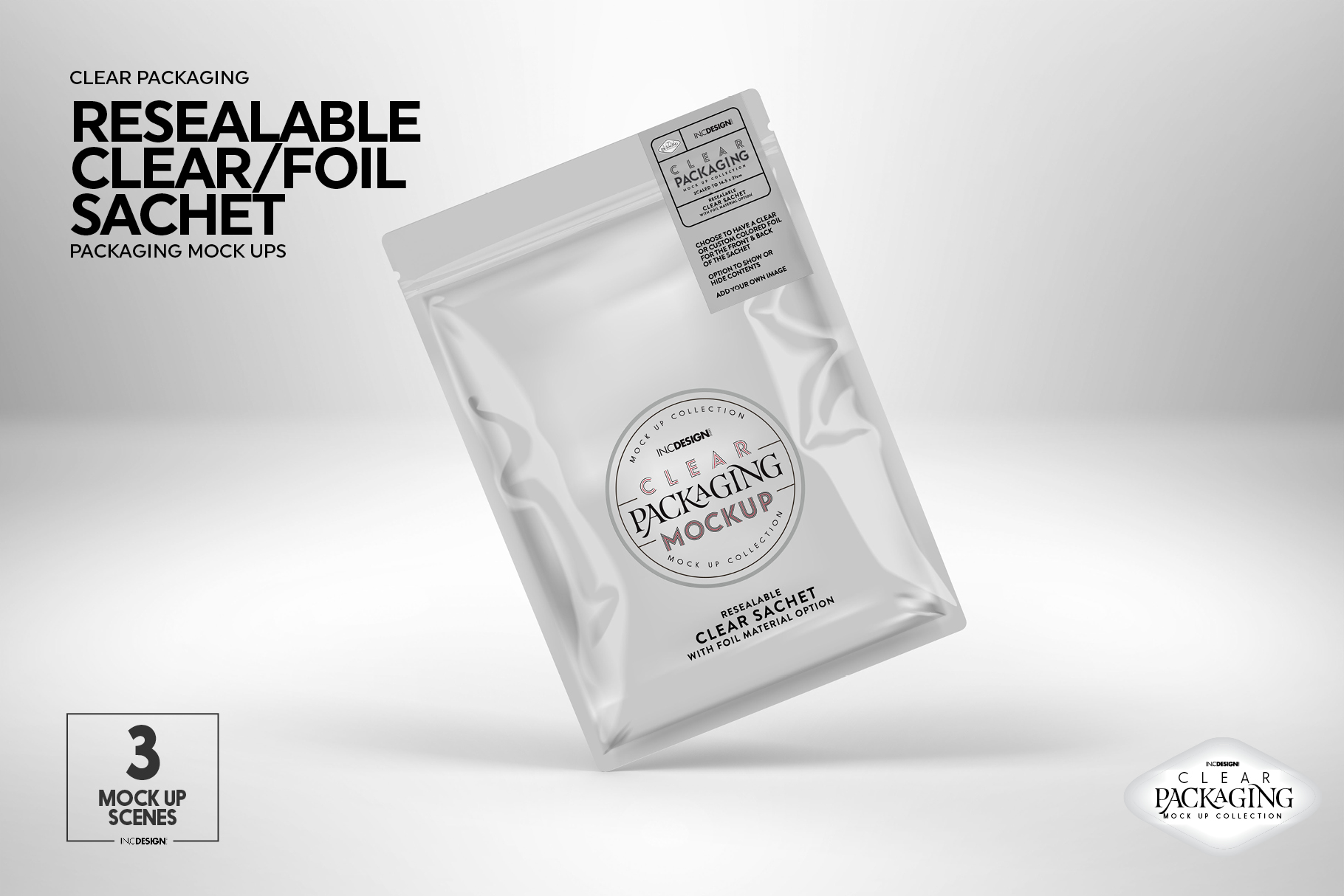 Download Clear Foil Sachet Packaging Mockup (161940) | Branding | Design Bundles