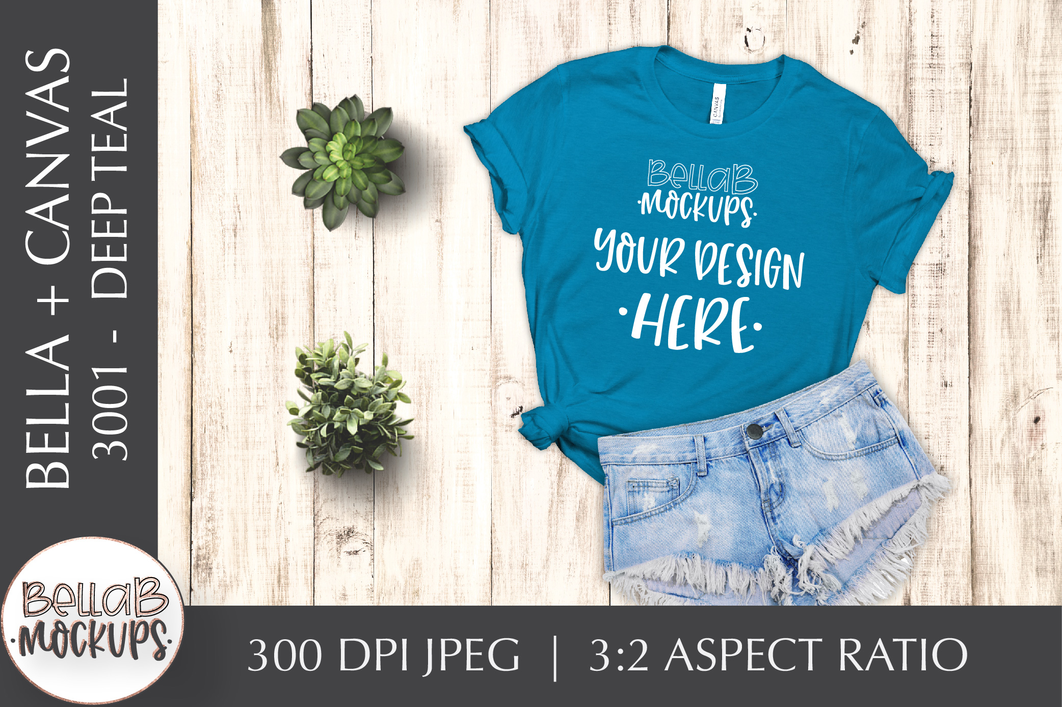 Download Bella Canvas 3001 Woman's T Shirt Mockup, Deep Teal, Blue