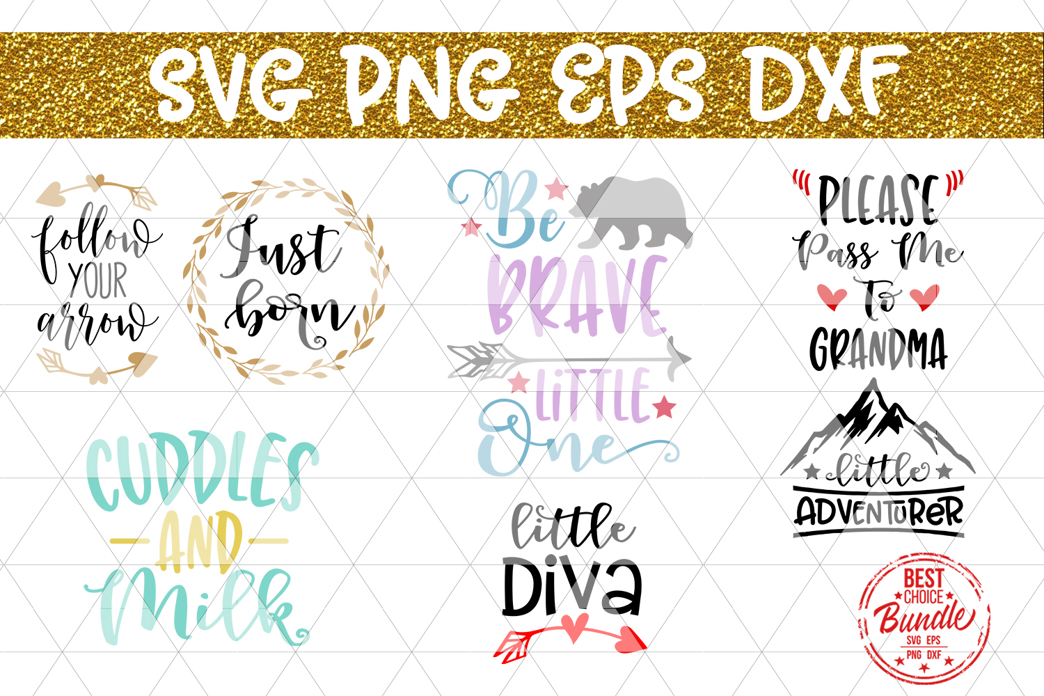 Cute Baby Bundle SVG Cut File, Newborn SVG, EPS, PNG, DXF