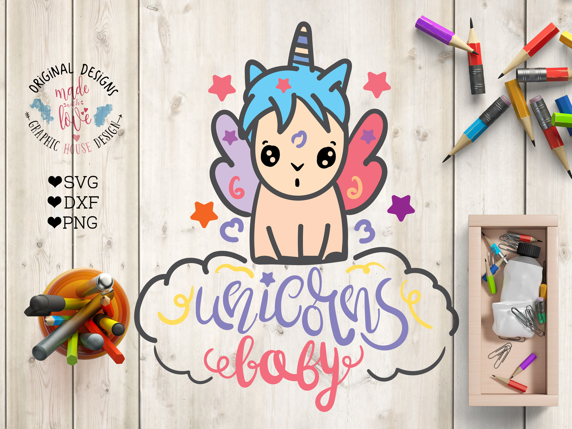 Download Unicorns baby Cutting File (SVG, DXF, PNG)