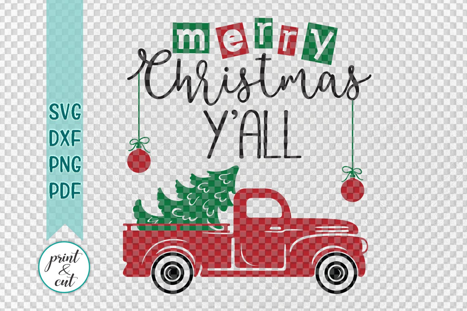 Download Merry Christmas Y'all Truck svg dxf files for vinyl HTV cut