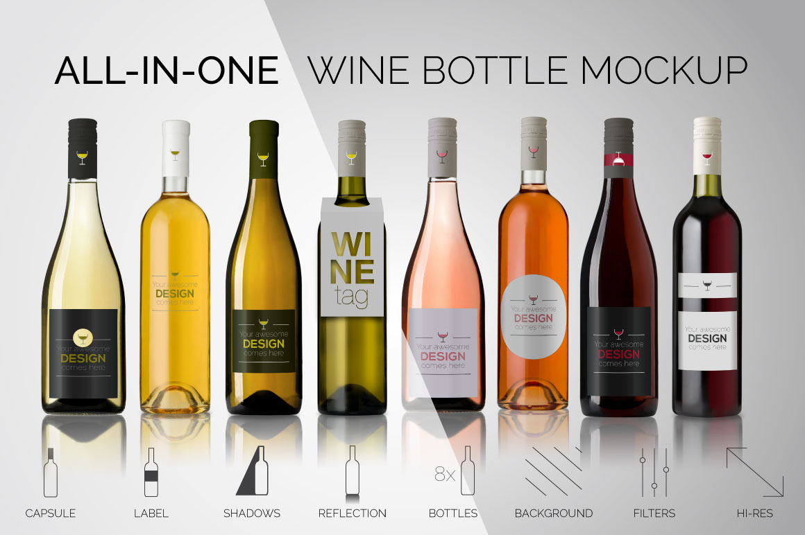 Download All-In-One Wine Bottle Mockup