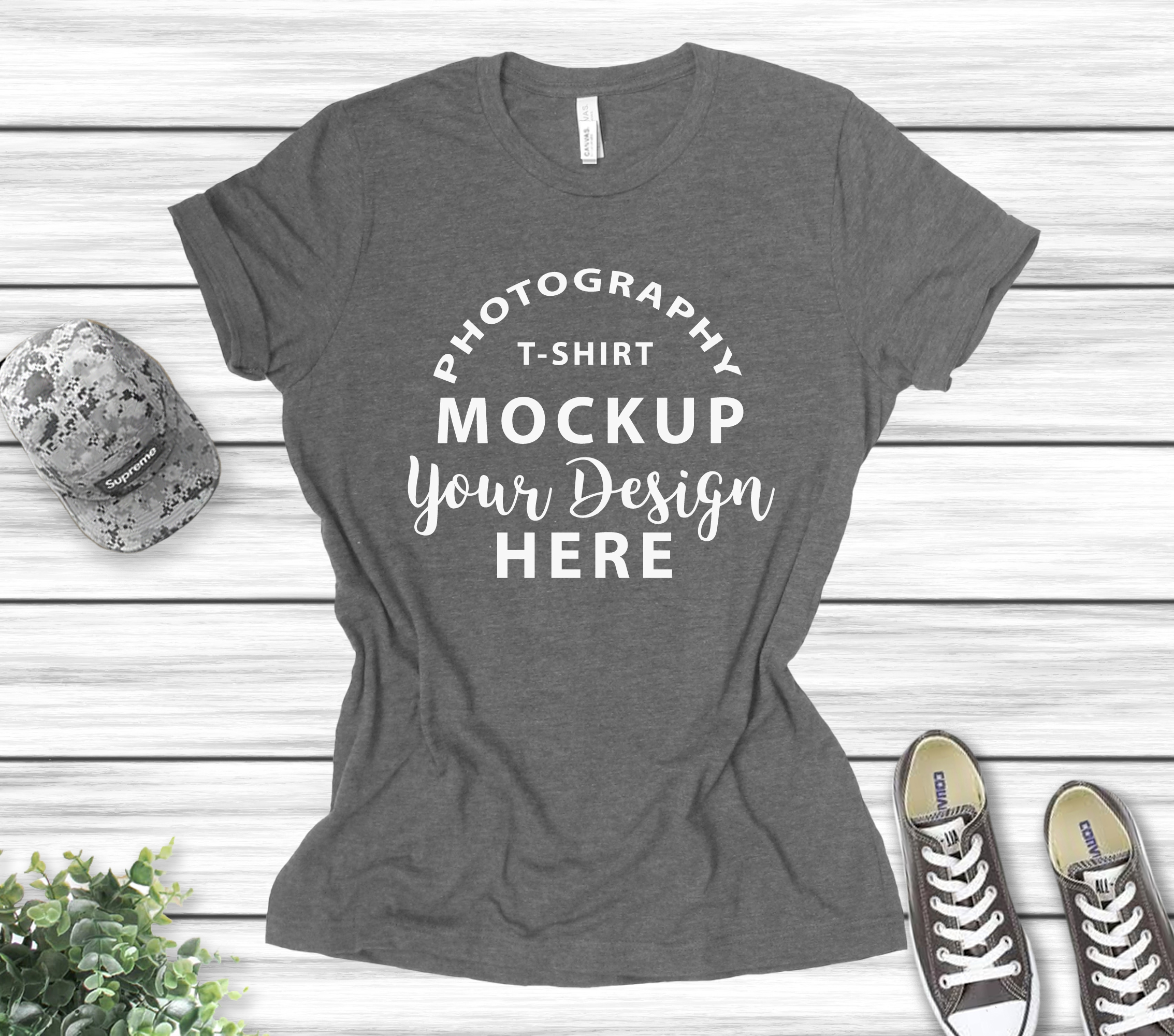 Download Bella Canvas 3001 T-shirt mock-up, Deep Heather (300094) | Mock Ups | Design Bundles