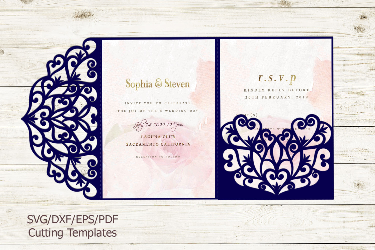 Download Trifold wedding invitation svg dxf pdf laser cut cricut file (231085) | Paper Cutting | Design ...